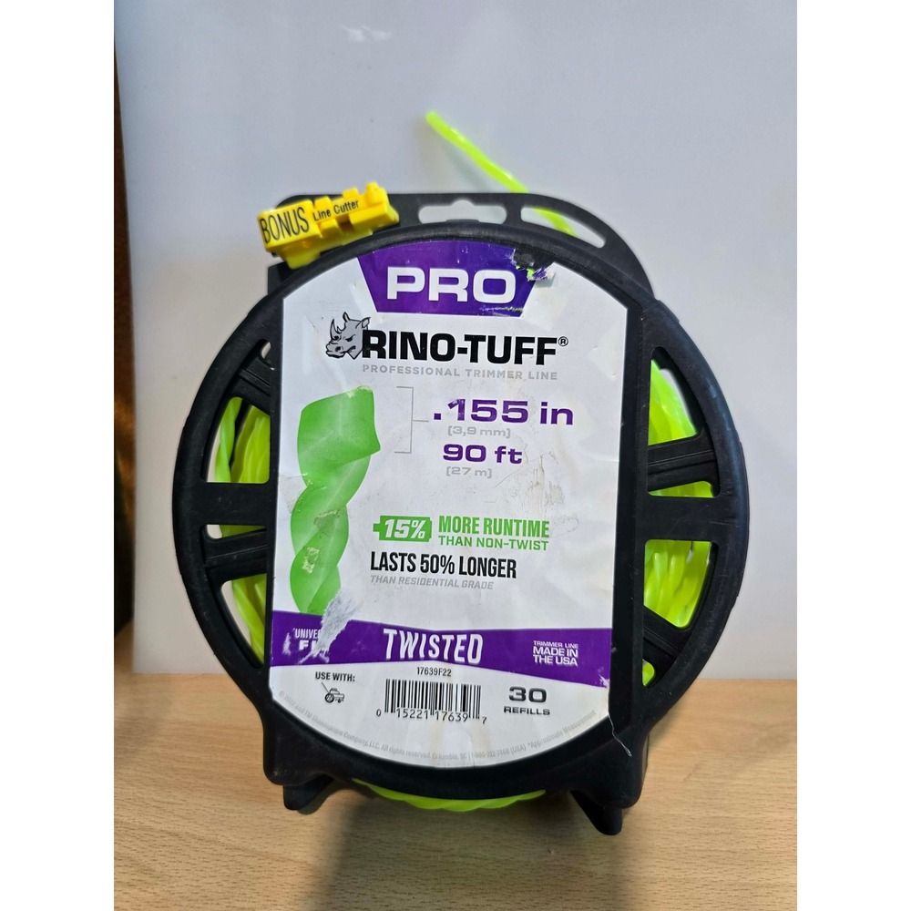 Rino-Tuff Pro .155 in 90 ft Twisted Professional TrimmerLine 17639F22 Neon Green